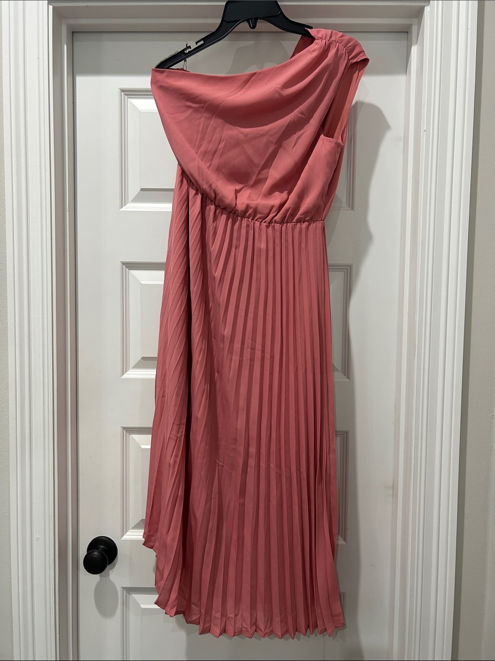 One-Shoulder Pleated Midi Dress in Dusty Rose NWOT